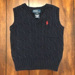 Boys 2T Navy Blue Ralph Lauren Cable Knit Vest